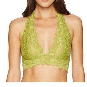 Free People Small women’s Galloon Lace Halter Bra chartreuse